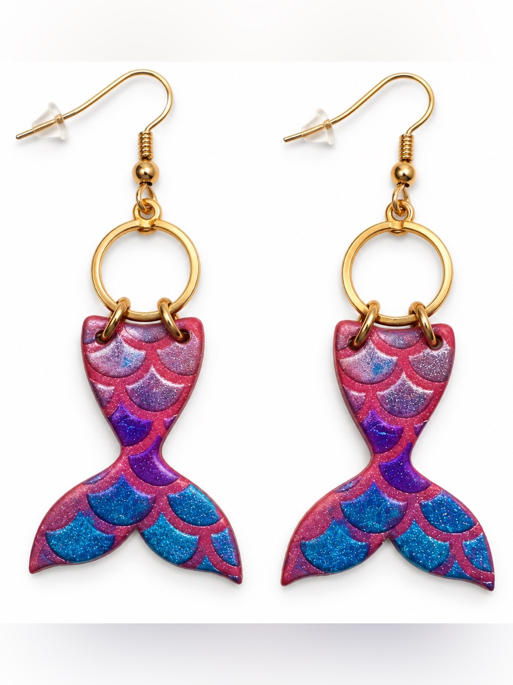 Gather Around Handcrafted Mermaid Tail Earrings Pink Purple Blue Dangle